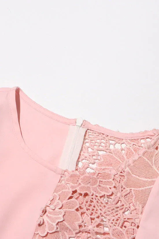 Romantic A-line Crew Neck Long-Sleeve Floral Lace Blush Floor-Length Evening Dress