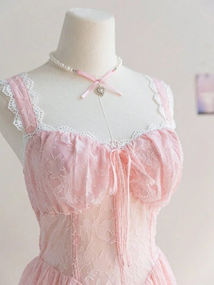 Romantic A-line Square-Neck Sleeveless Lace-Trimmed Blush Mini Prom Dress for Women ready to ship