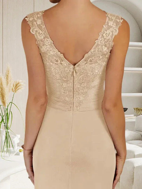 Romantic A-line Sweetheart Lace Appliqué Champagne Floor-length Mother of the Bride Dress Ready to Ship