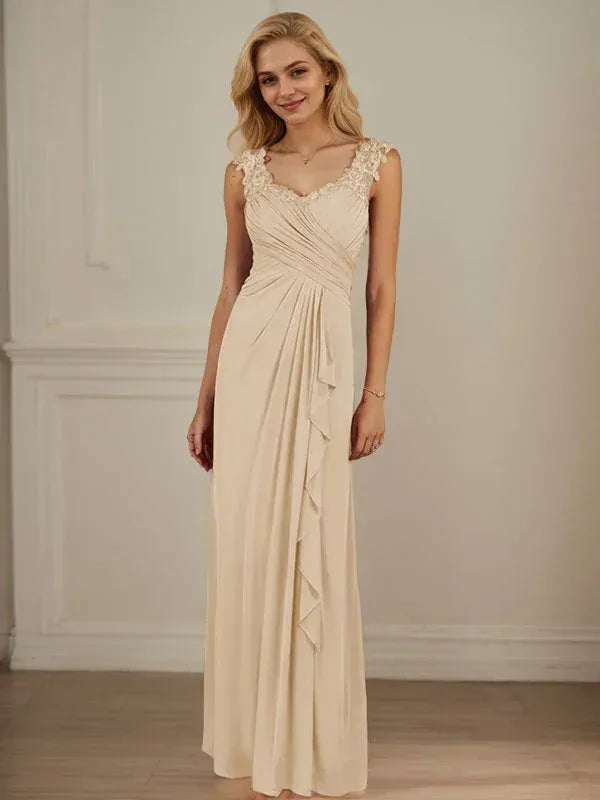 Romantic A-line Sweetheart Lace Appliqué Champagne Floor-length Mother of the Bride Dress Ready to Ship