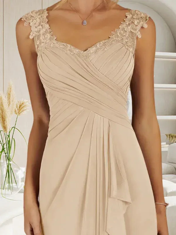 Romantic A-line Sweetheart Lace Appliqué Champagne Floor-length Mother of the Bride Dress Ready to Ship