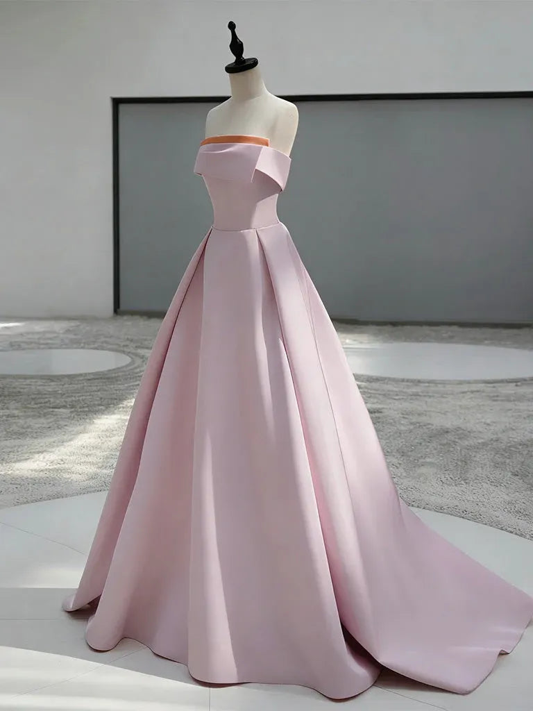 Romantic Ball Gown Off-the-shoulder Sleeveless Color-block Blush Pink Maxi Prom Dress for Women Custom