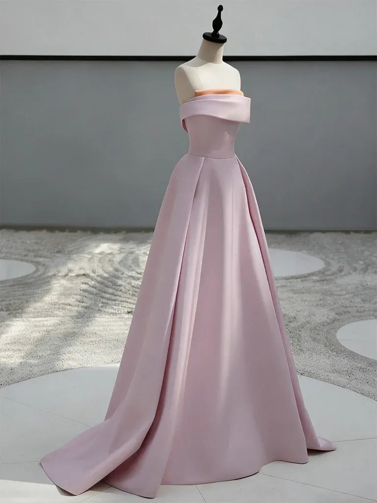 Romantic Ball Gown Off-the-shoulder Sleeveless Color-block Blush Pink Maxi Prom Dress for Women Custom