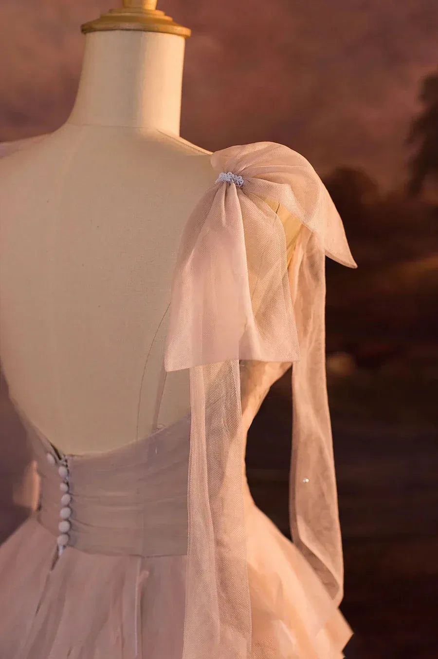 Romantic Ball Gown Sweetheart Bow Blush Train Prom Dress For Sale