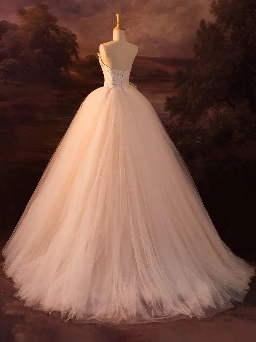 Romantic Ballgown Sweetheart Sleeveless Bow-Accent Blush Long Prom Dress for Women Ready to Ship