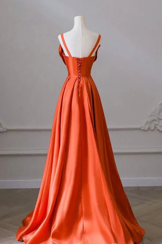 Romantic Ballgown Sweetheart Sleeveless Bow-Accent Orange Long Prom Dress for Women For Sale