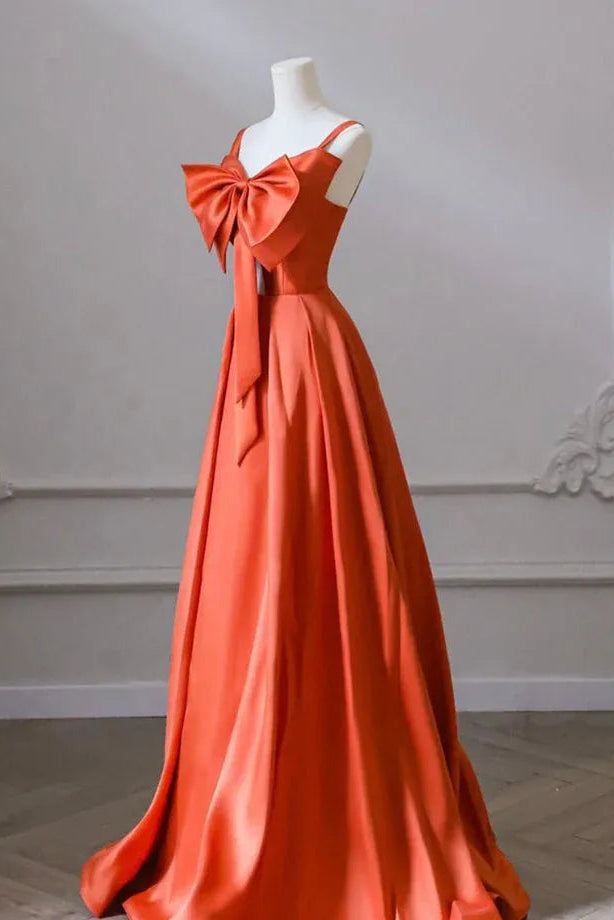 Romantic Ballgown Sweetheart Sleeveless Bow-Accent Orange Long Prom Dress for Women For Sale