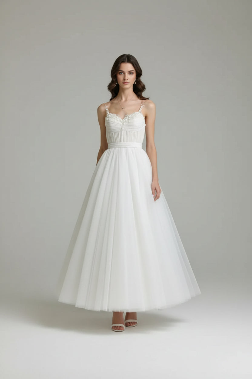 Romantic Ballgown Sweetheart Sleeveless Pearl-Lace Ivory Long Prom Dress for Women Ready to Ship