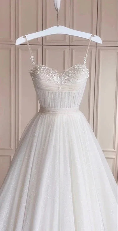 Romantic Ballgown Sweetheart Sleeveless Pearl-Lace Ivory Long Prom Dress for Women Ready to Ship