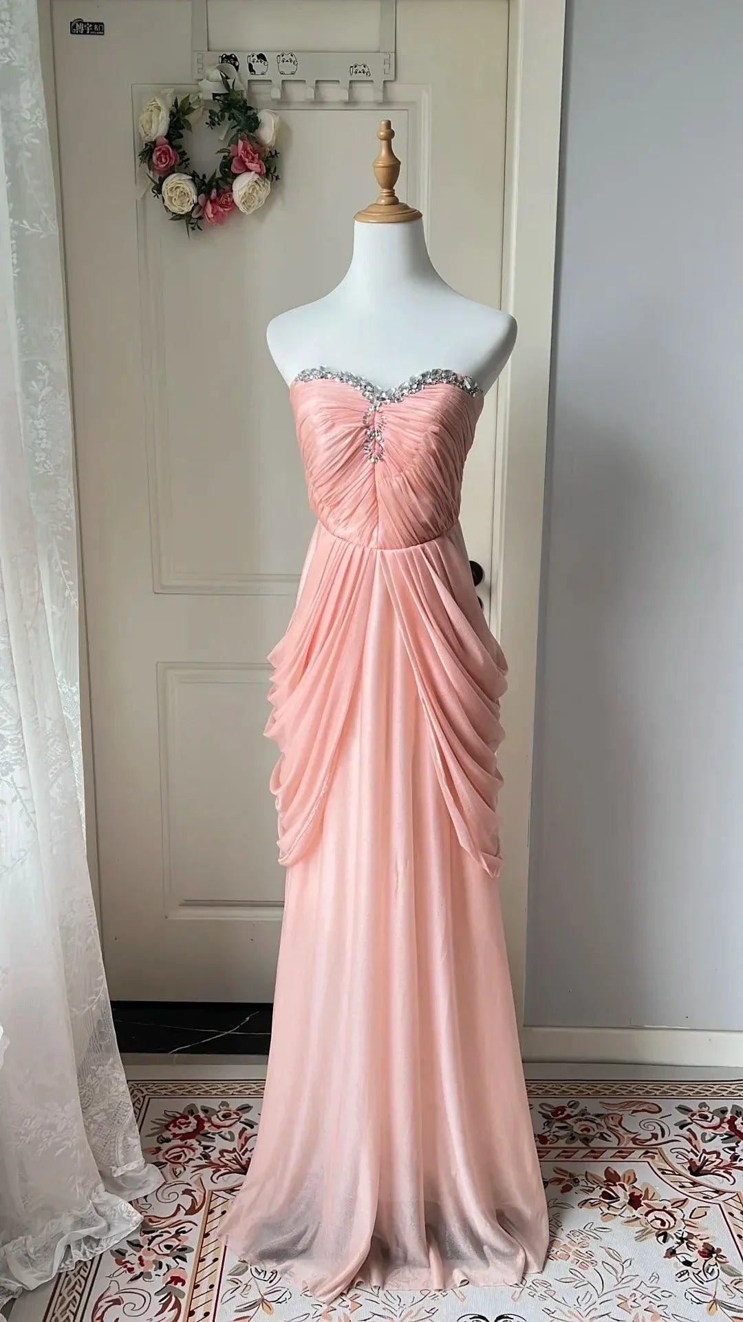 Romantic Mermaid Strapless Beaded Blush Long Prom Dress for Women Ready to Ship