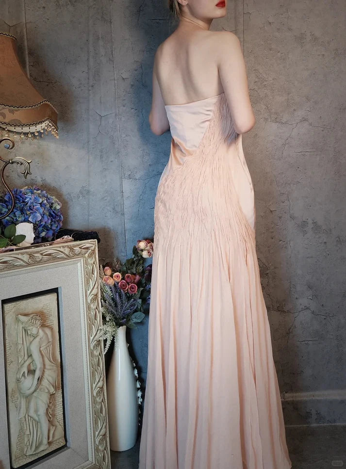 Romantic Mermaid Sweetheart Beaded Pleated Pink Evening Dress Party Dress