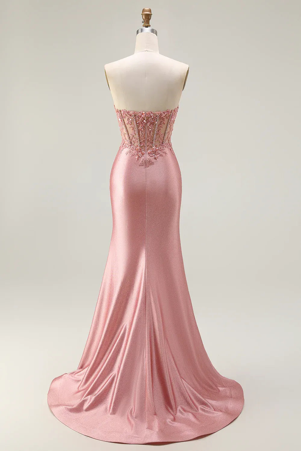 Romantic Mermaid Sweetheart Corset Beaded Appliqued Slit Blush Train Prom Dress