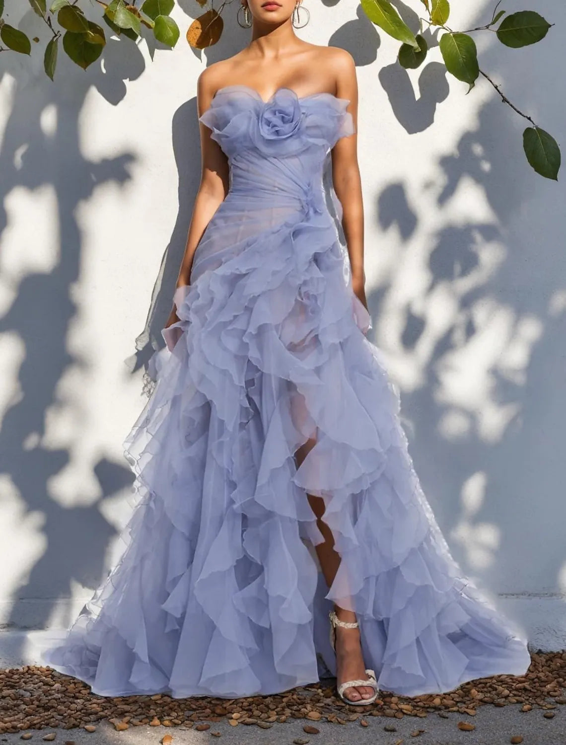 Romantic Mermaid Sweetheart Floral Ruffle Lavender Prom Dress Hot Sale