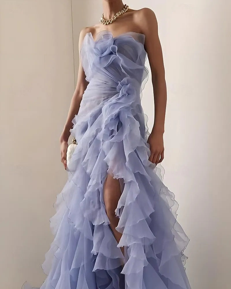 Romantic Mermaid Sweetheart Floral Ruffle Lavender Prom Dress Hot Sale