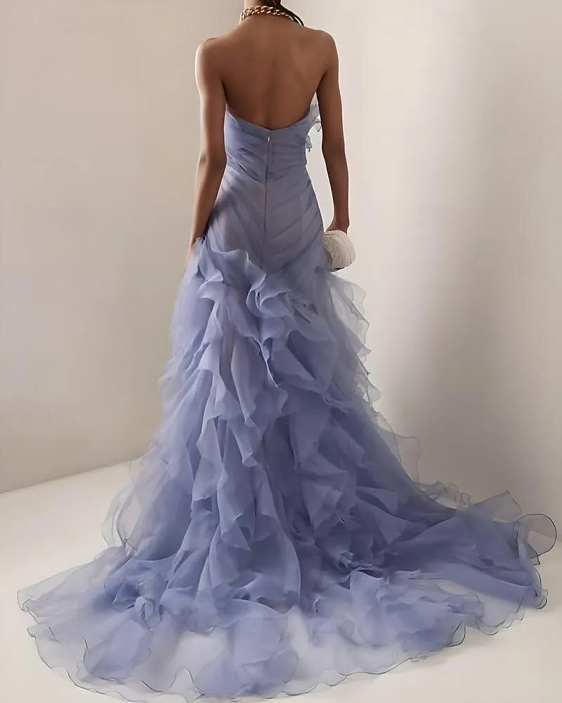 Romantic Mermaid Sweetheart Floral Ruffle Lavender Prom Dress Hot Sale