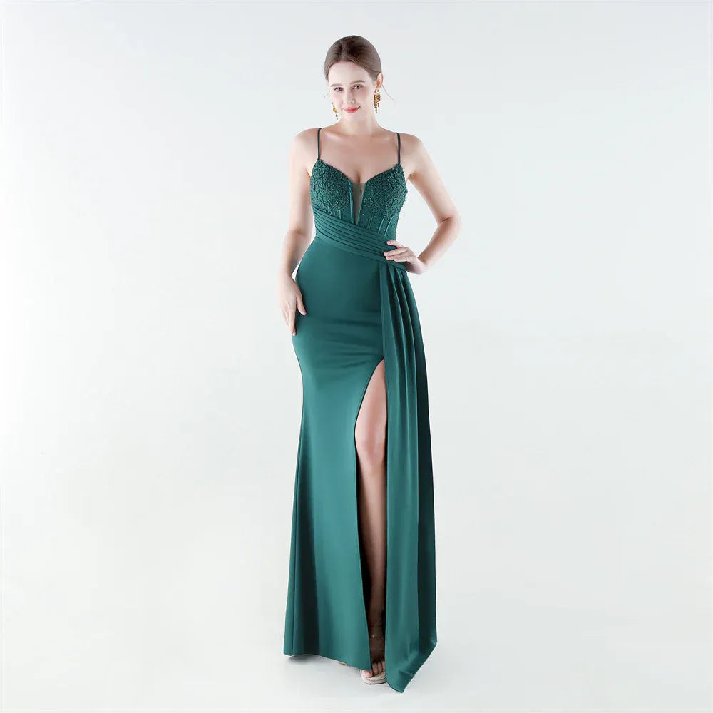 Romantic Mermaid Sweetheart Sleeveless Lace Emerald Green Maxi Prom Dress for Women Custom
