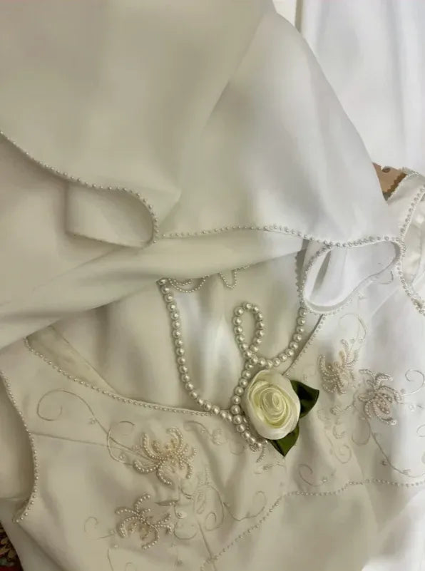 Romantic Mermaid V-Neck Sleeveless Lace White Maxi Prom Dress for Women Ready to Ship