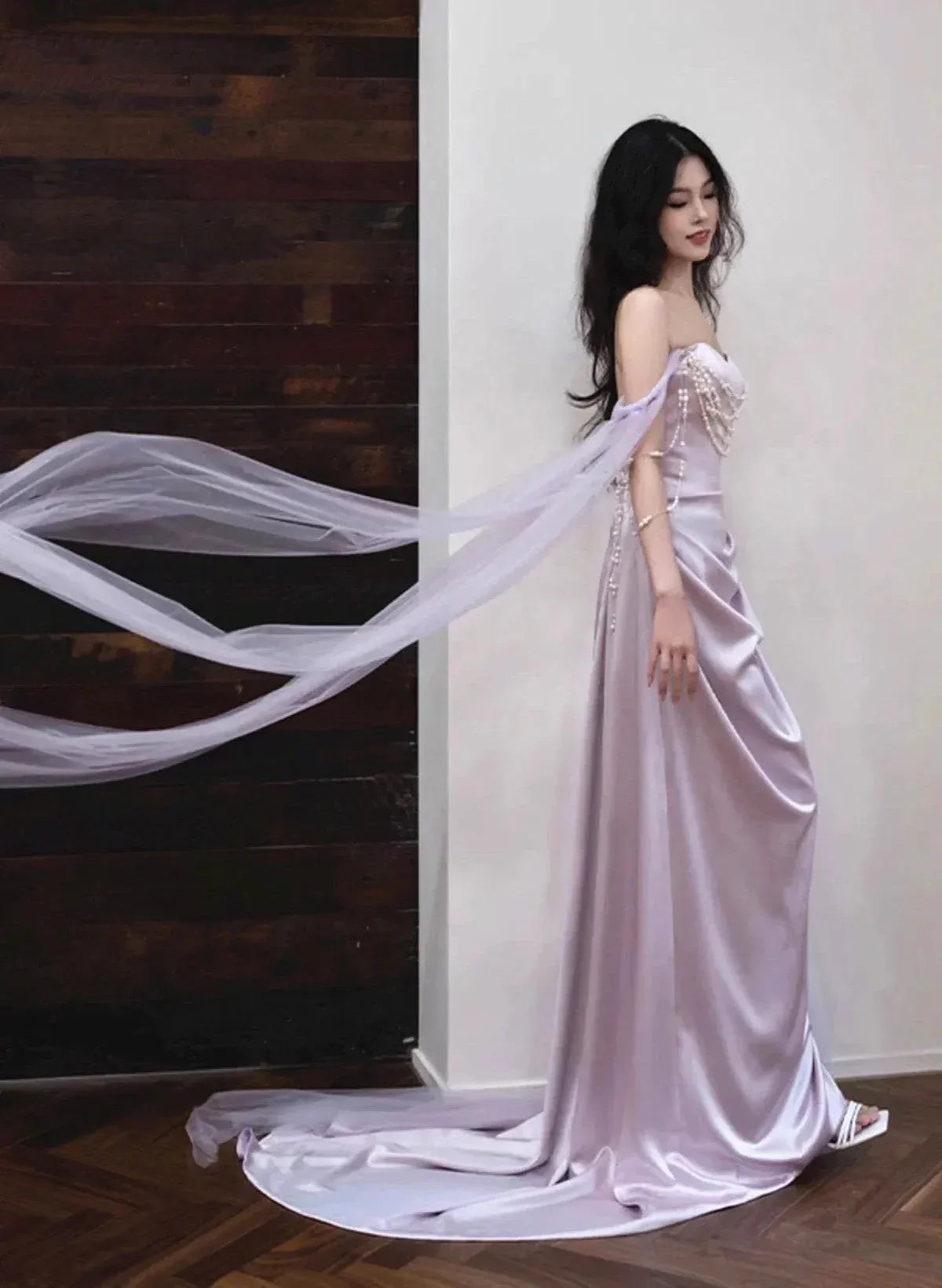 Romantic Sheath Strapless Sleeveless Pearl Dusty Pink Maxi Prom Dress for Women Ready to Ship