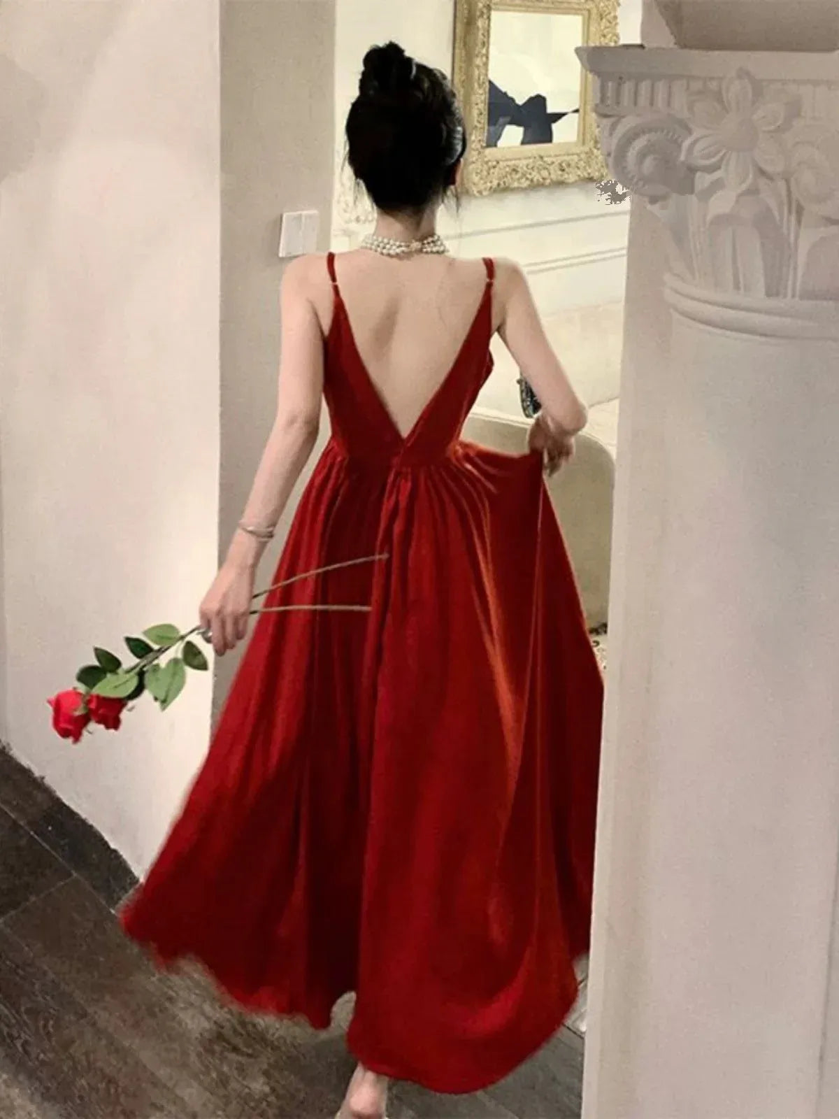 Romantic Simple A-Line Spaghetti Strap Satin Red Long Prom Dresses