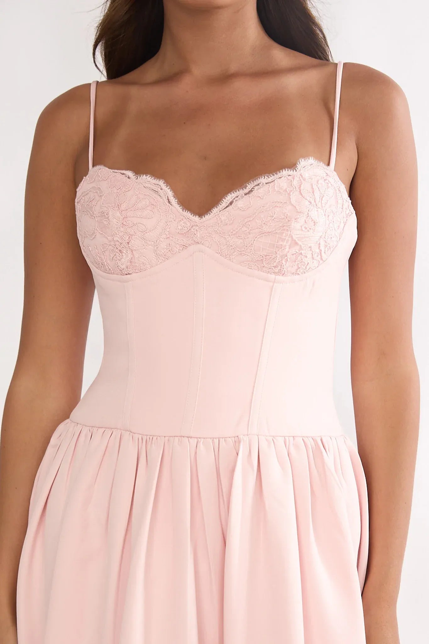 Romantic Sweetheart Spaghetti Strap Lace Pink High-Low Homecoming Dress