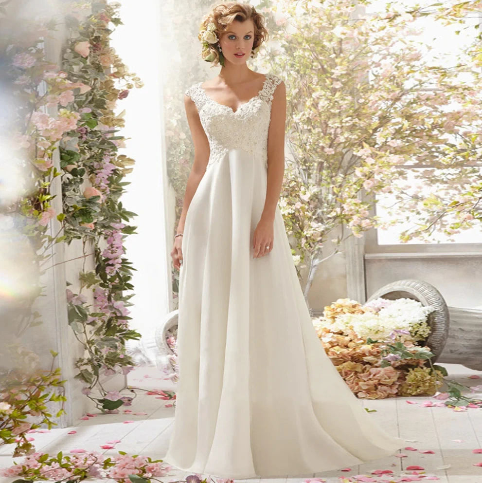 Romantic A-Line Sweetheart Lace Applique Mesh Ivory Floor-Length Wedding Dress