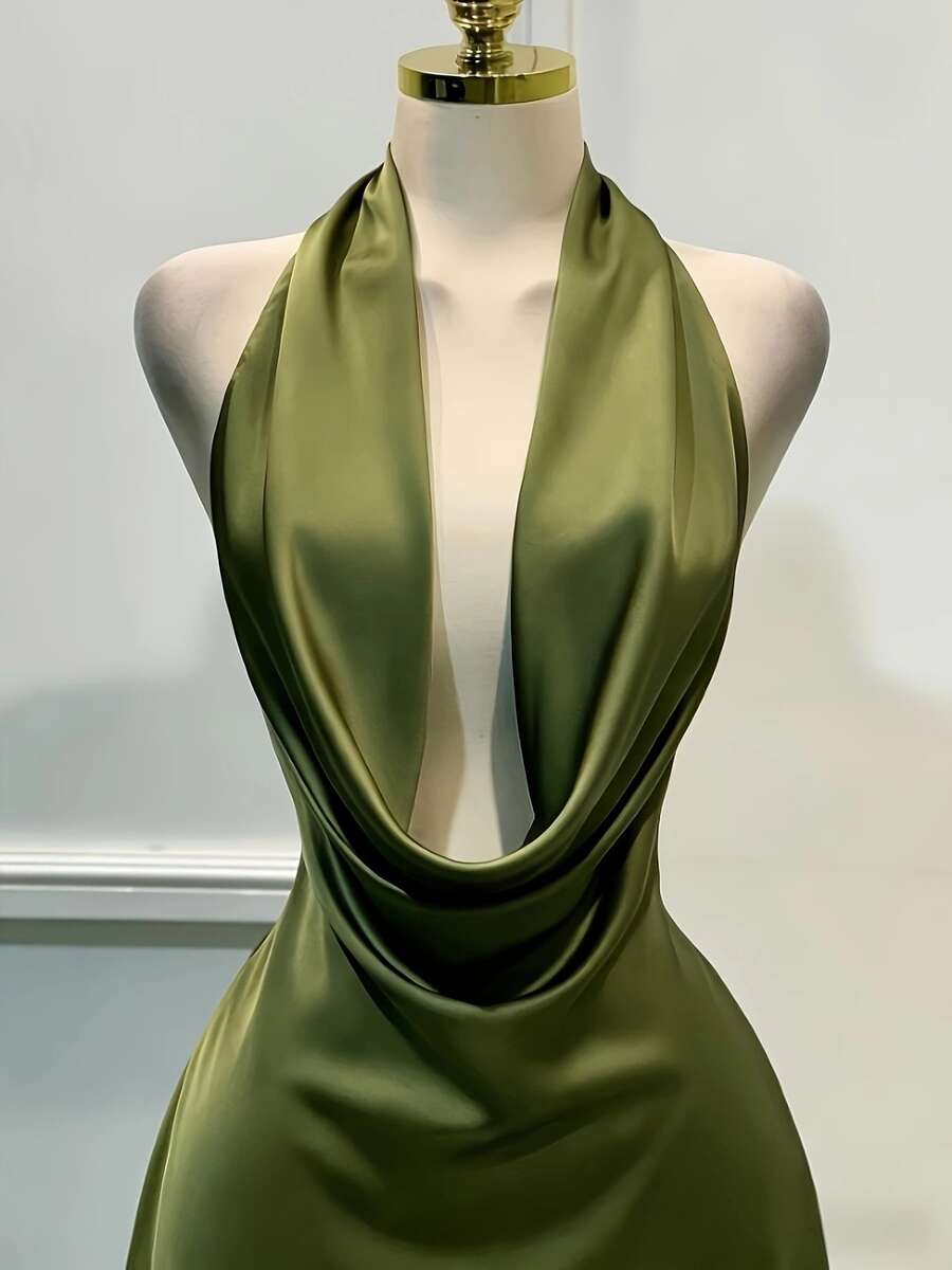 Sex A-Line Halter Backless Draped Olive Short Homecoming Dresses