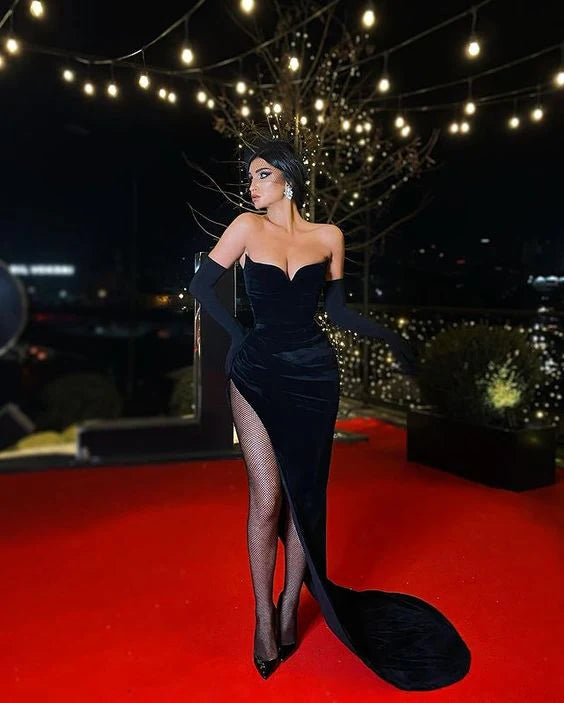 Sexy Mermaid Black Long Prom Dress Evening Dress With High Split