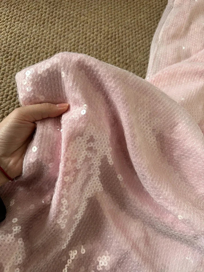 Sexy Mermaid Spaghetti Straps Double Backless Sequin Pink Long Party Dress