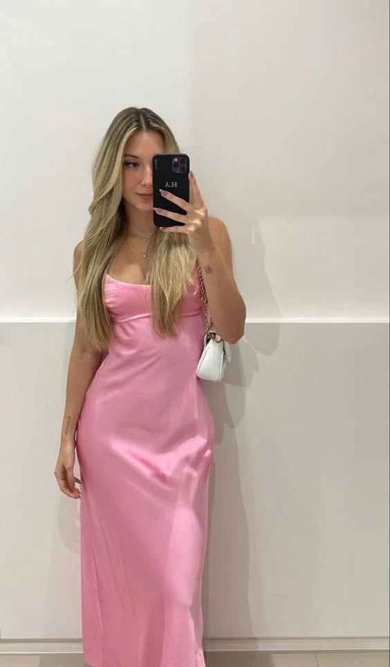 Sexy Sheath Spaghetti Straps Sleeveless Lace Up Ankle-Length Prom Dress