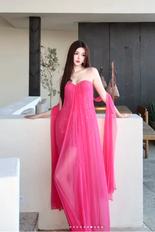 Sexy Sheath Sweetheart Neck Chiffon Fuchsia Long Prom Dresses Party Dresses