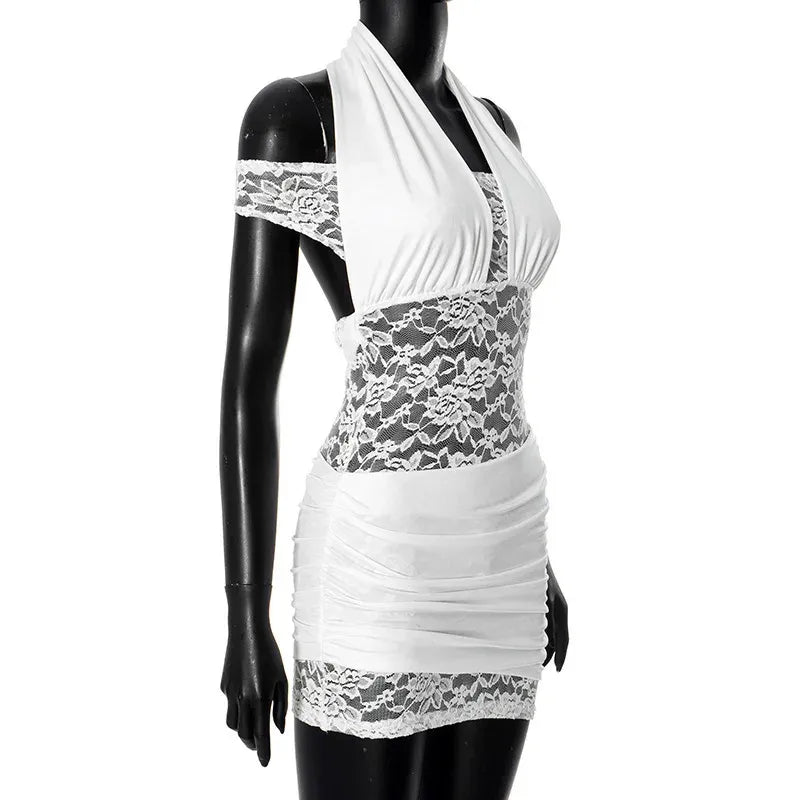 Sheath Bodycon Halter Off-Shoulder Open Back Lace White Mini Homecoming Dress