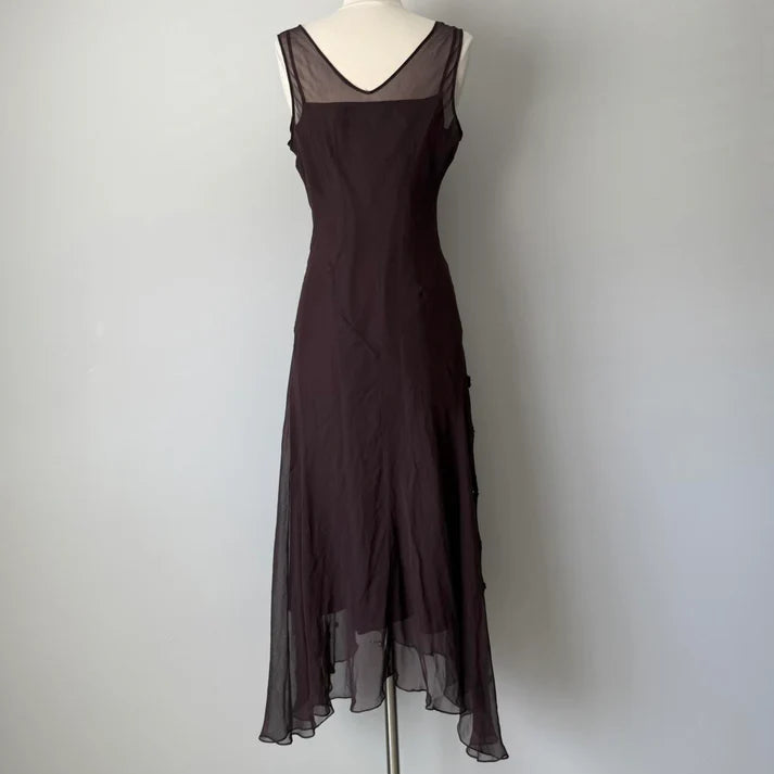 Sheath Cowl Neck 3D Floral Beaded Sequin Chiffon Brown Long Party Dress