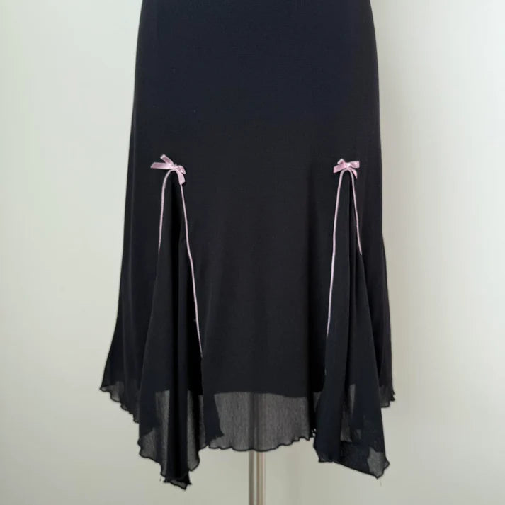 Sheath Spaghetti Strap Pleated Bow Chiffon Black Short Party Dress