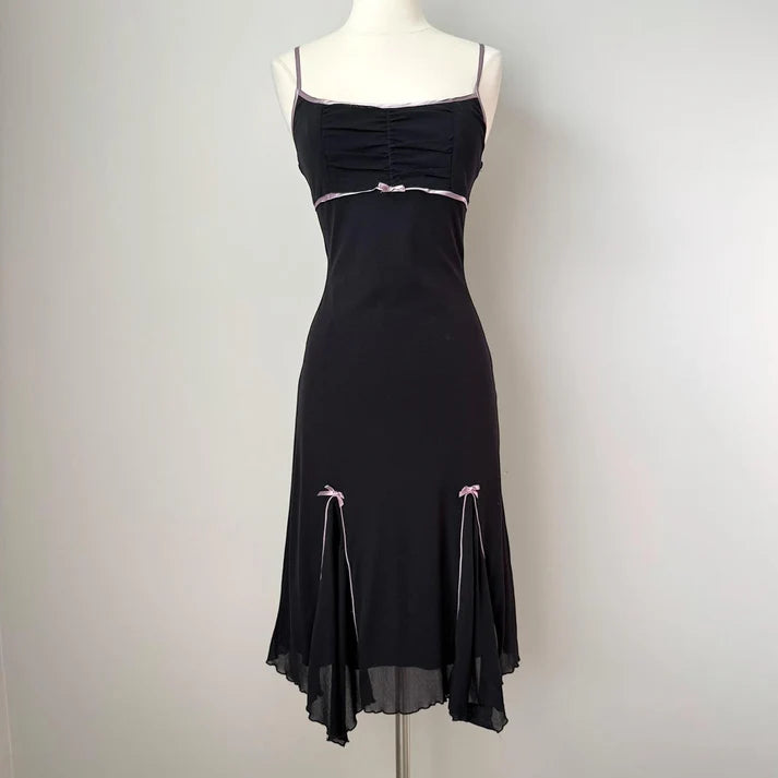 Sheath Spaghetti Strap Pleated Bow Chiffon Black Short Party Dress