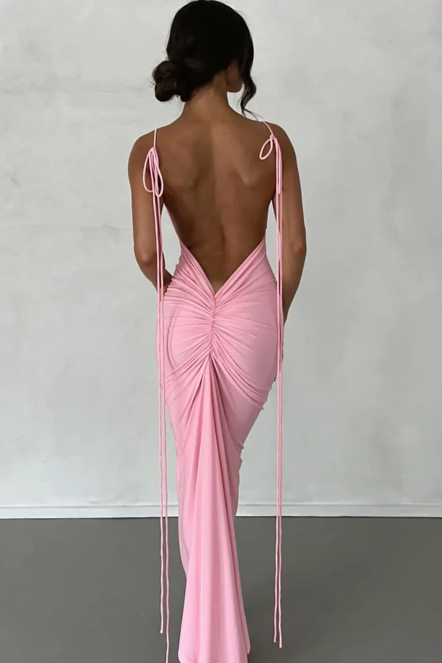 Sheath Spaghetti Straps Backless Pink Tea Length Prom Dress Party Dress