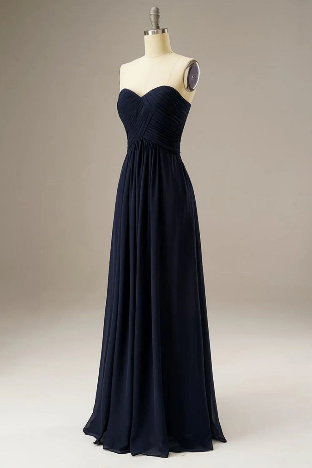 Sheath Sweetheart Corset Back Chiffon Navy Floor Length Prom Dress