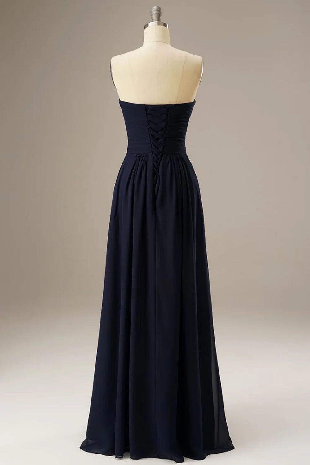 Sheath Sweetheart Corset Back Chiffon Navy Floor Length Prom Dress