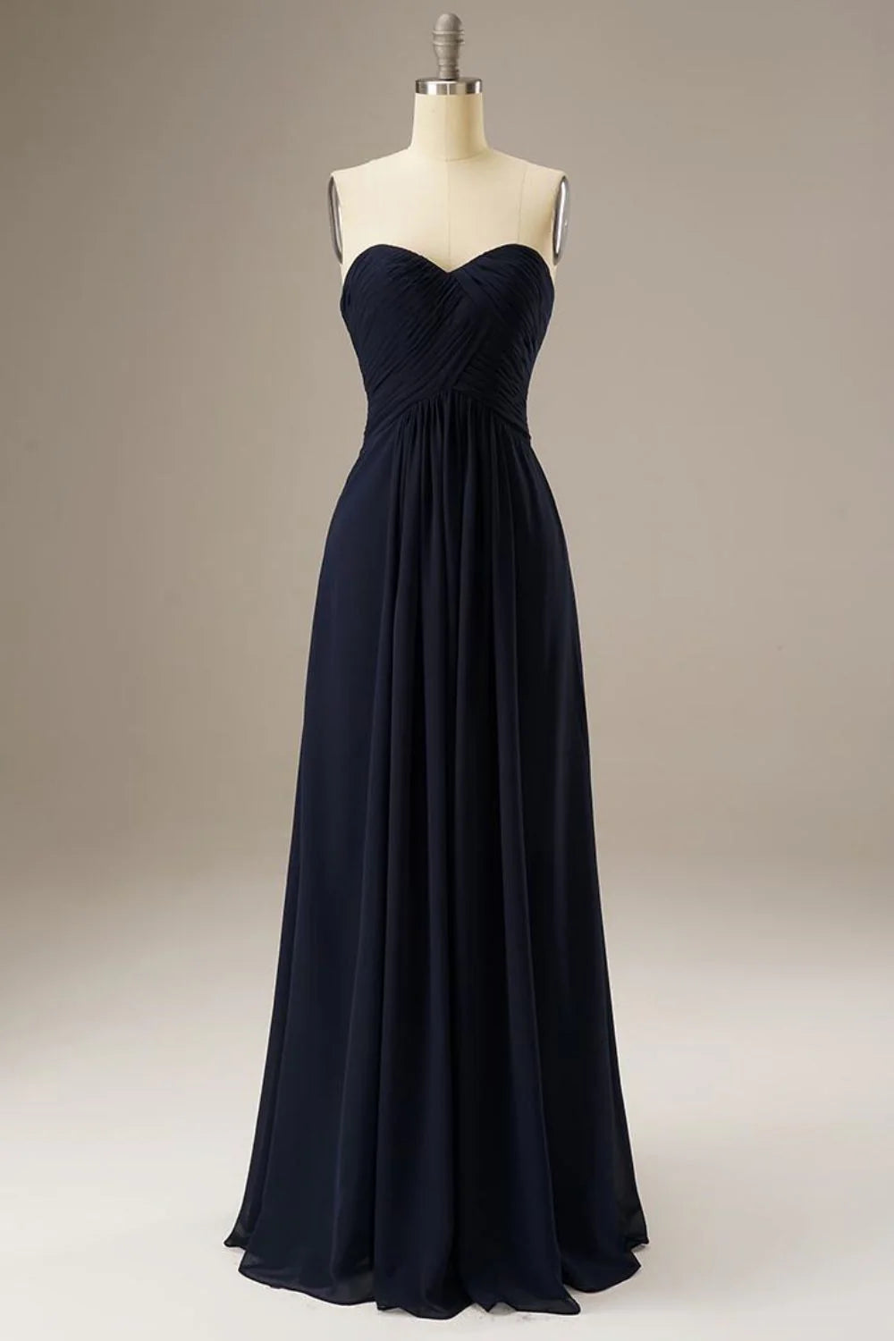 Sheath Sweetheart Corset Back Chiffon Navy Floor Length Prom Dress