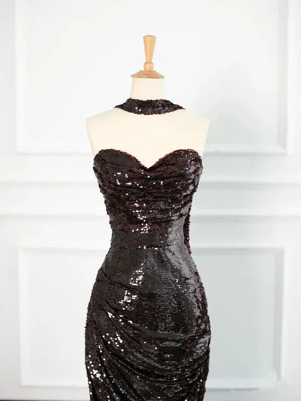 Shimmering Mermaid Sweetheart Sleeveless Fringe-Strap Burgundy Floor-Length Prom Dress for Women