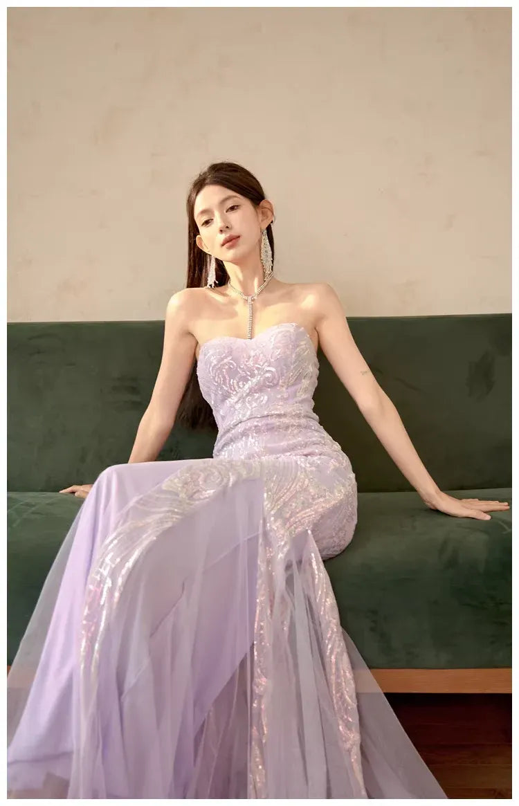 Shining Mermaid Sweetheart Sequin Tulle Black Floor Length Prom Dress