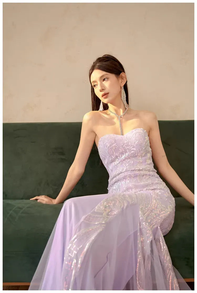 Shining Mermaid Sweetheart Sequin Tulle Black Floor Length Prom Dress