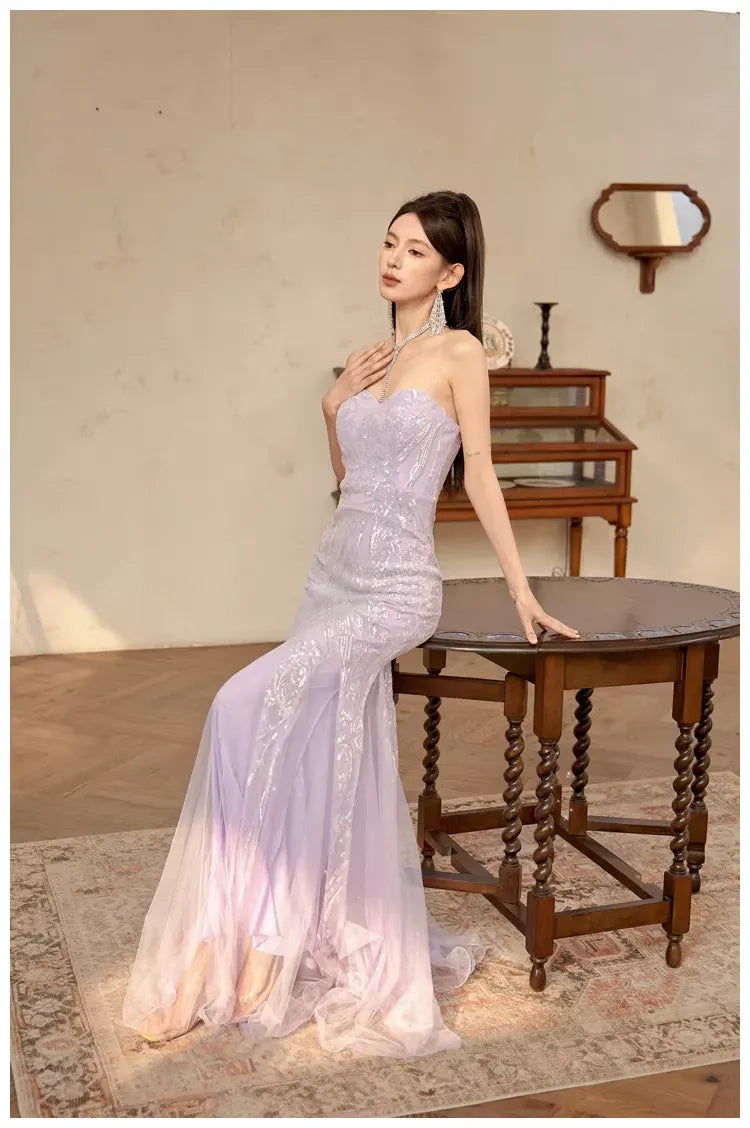 Shining Mermaid Sweetheart Sequin Tulle Black Floor Length Prom Dress