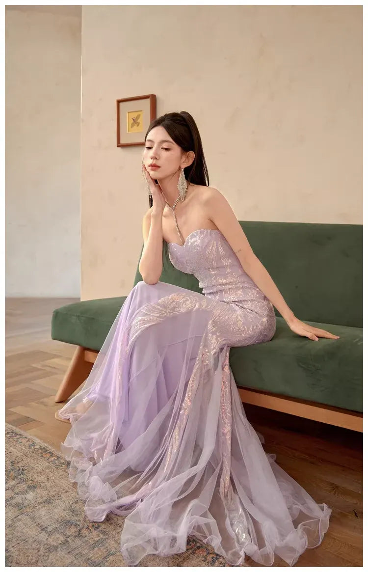 Shining Mermaid Sweetheart Sequin Tulle Black Floor Length Prom Dress