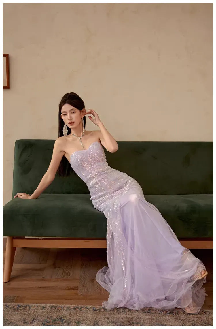 Shining Mermaid Sweetheart Sequin Tulle Black Floor Length Prom Dress