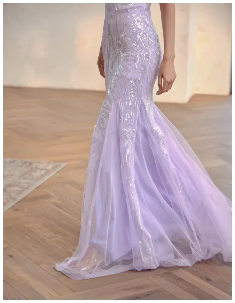 Shining Mermaid Sweetheart Sequin Tulle Black Floor Length Prom Dress