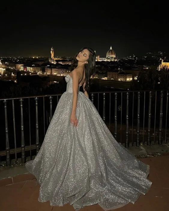Shiny A-Line Sweetheart Sleeveless Sequins Ruched Floor-Length Evening Dress