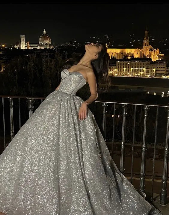 Shiny A-Line Sweetheart Sleeveless Sequins Ruched Floor-Length Evening Dress