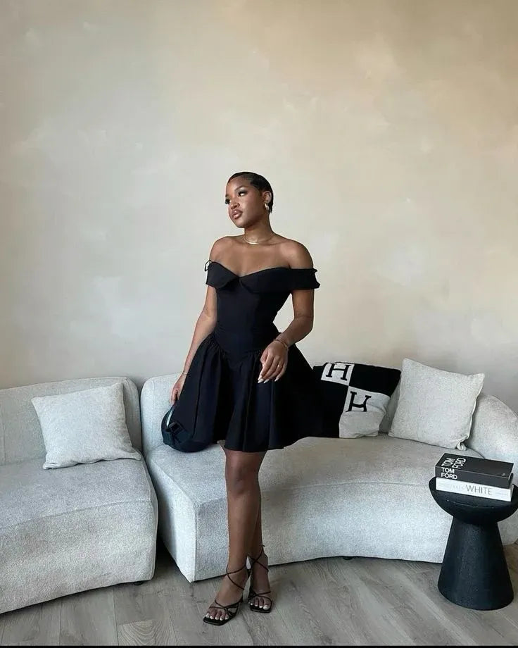 Simple A-Line Off Shoulder Sleeveless Solid Color Satin Short Mini Homecoming Dress