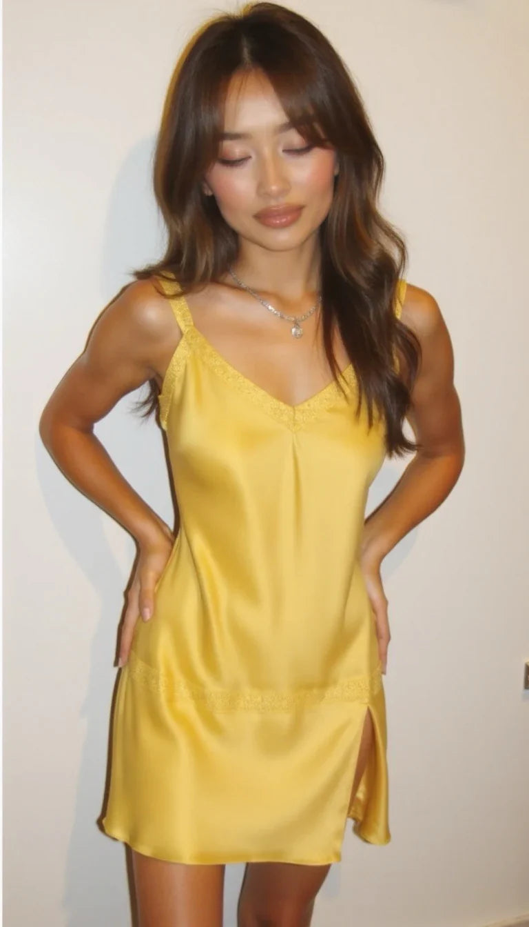Simple A Line V Neck Open Back Yellow Short Homecoming Dress With Slit