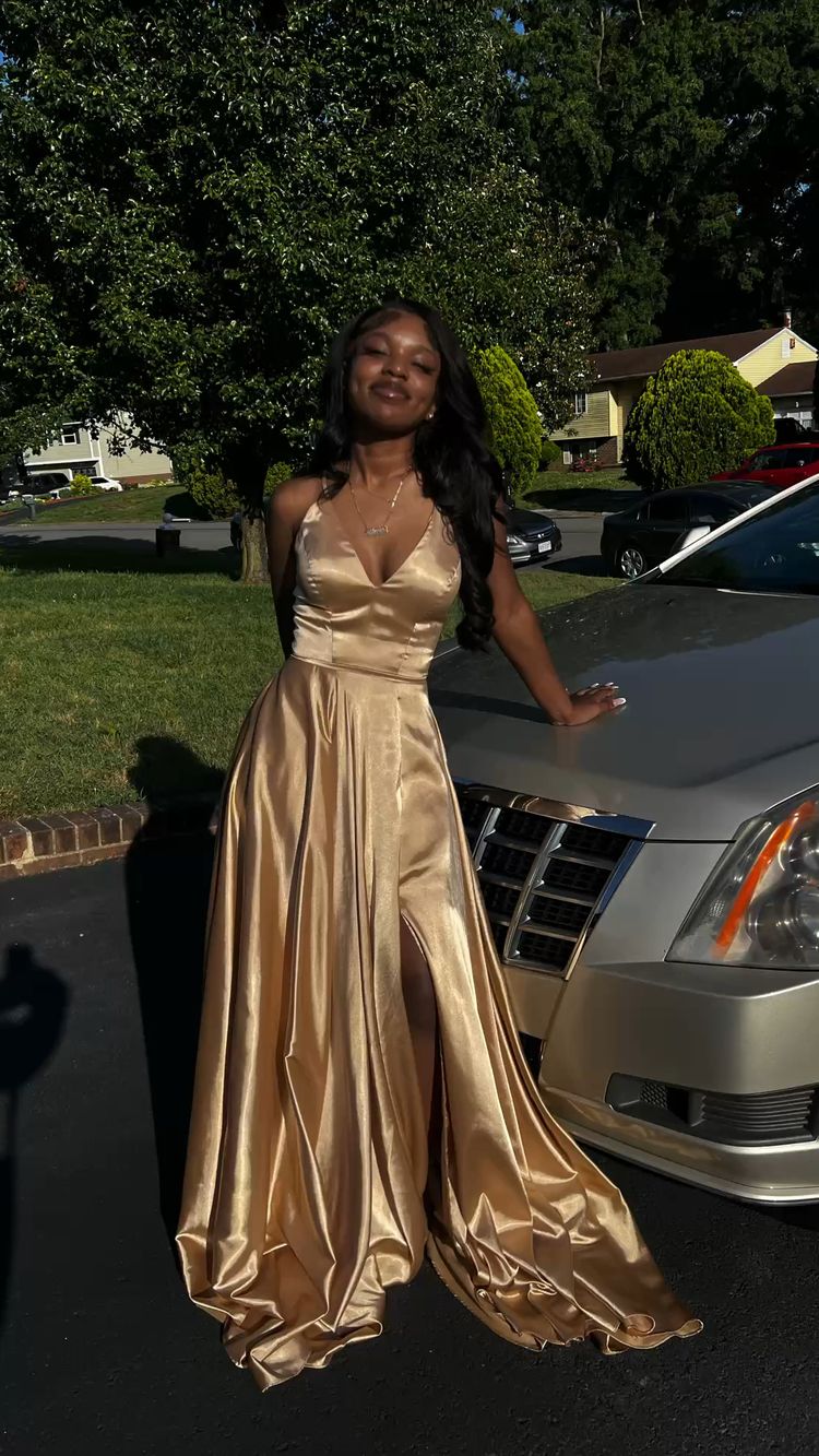 Simple A Line V Neck Sleeveless Lace Up Floor-Length Prom Dress